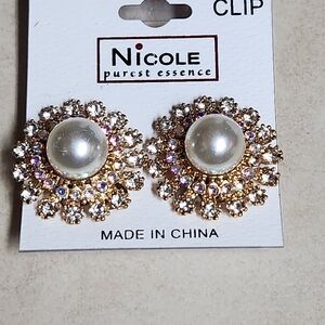 Nicole Gold and Cream Clip-On Earrings